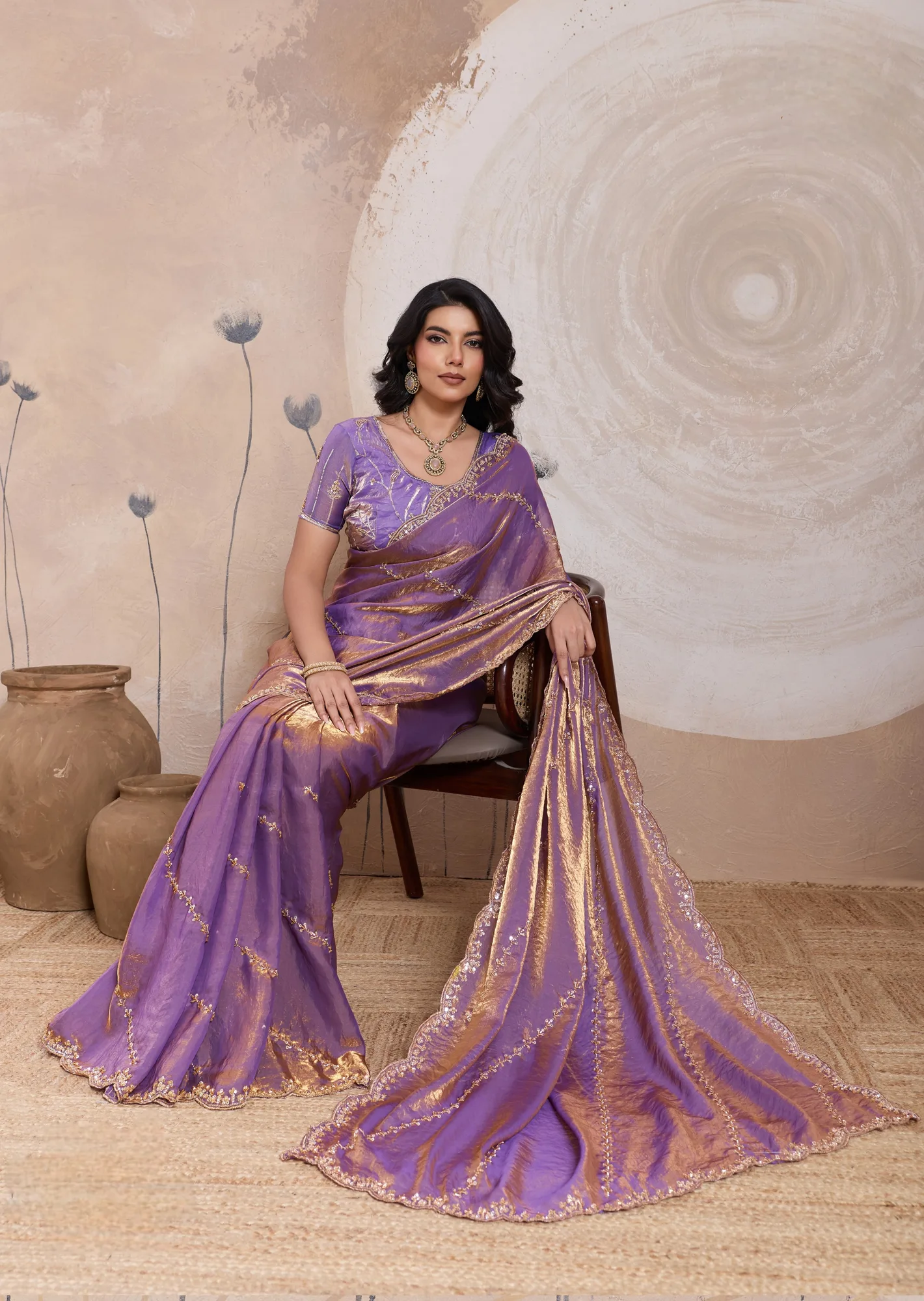Metallic Velvet Satin Saree 