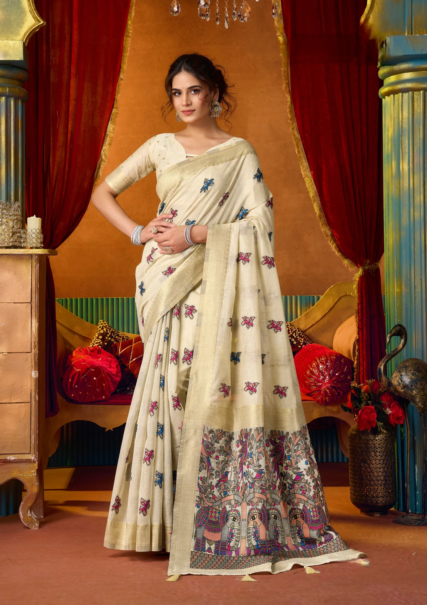 Cream saree SLGS-2711
