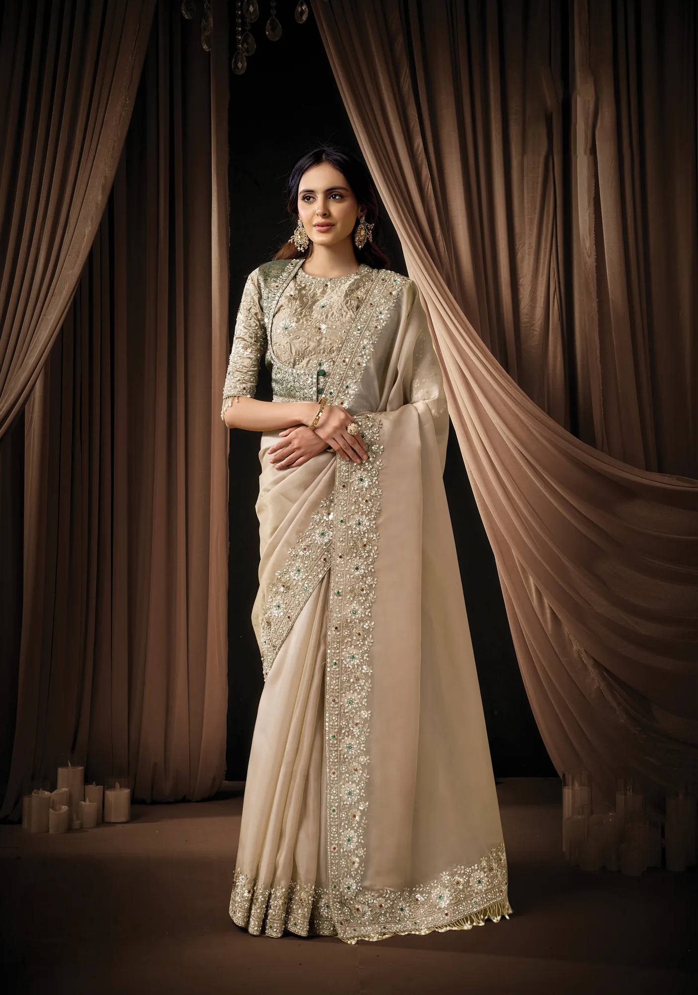 Cream Saree SLMA-26708